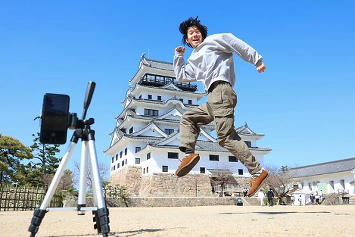 福山城での撮影の様子